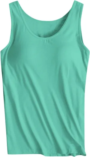 Womens Tank Tops with Built in Bra Summer Casual Basic Modal Padded Yoga Shirts Loose Stretch Workout Camisoles Tees