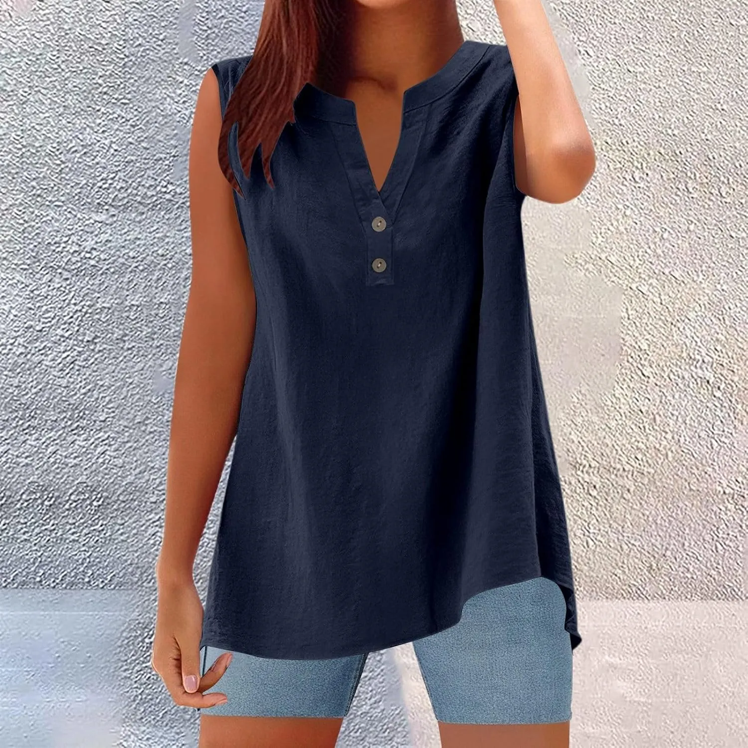 Women's Trendy Button-Down Linen Tunic Tank Tops Cotton Blend Casual Loose V-Neck Camisole for Yoga/Resort Wear