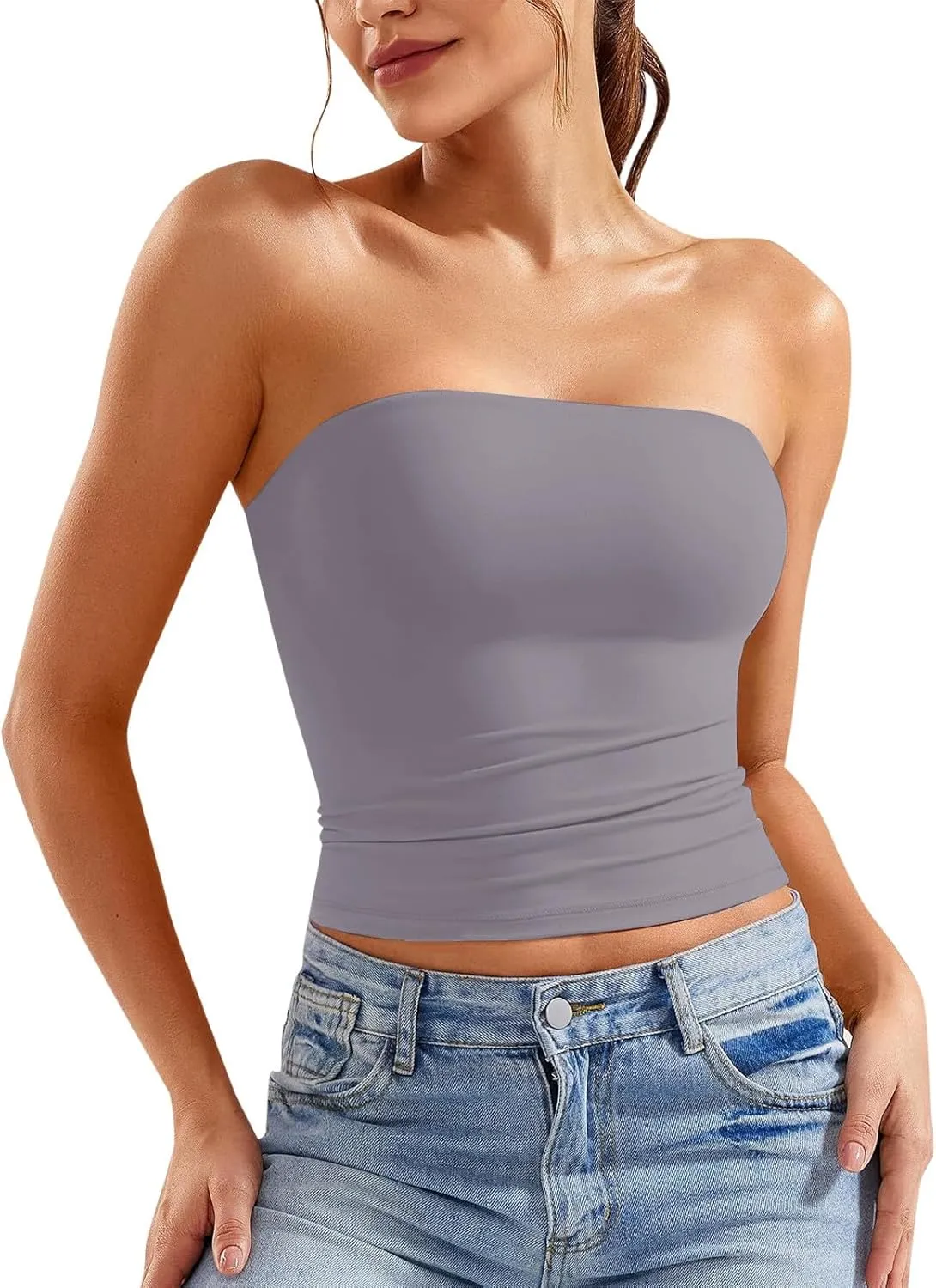 Womens Tube Top Strapless Crop Top Sexy Sleeveless Backless Bandeau Y2K Going Out 2025 Summer Outfits
