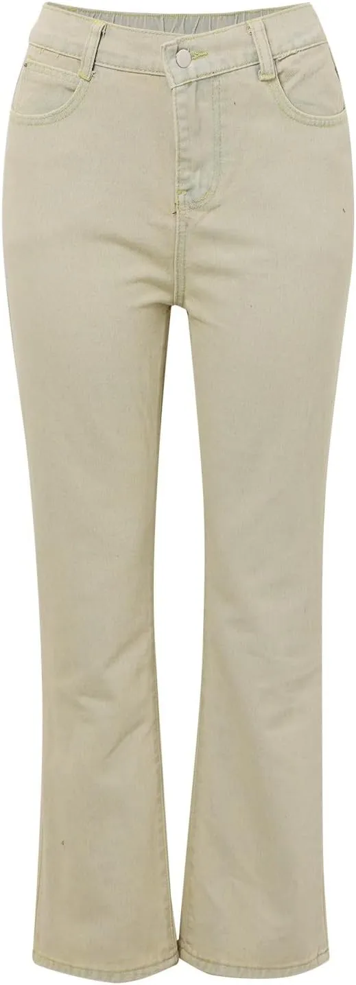 Women's Wide Leg Jeans Casual High Waisted Trendy Straight Leg Stretch Cropped Trousers Y2k Denim Pants with Pockets
