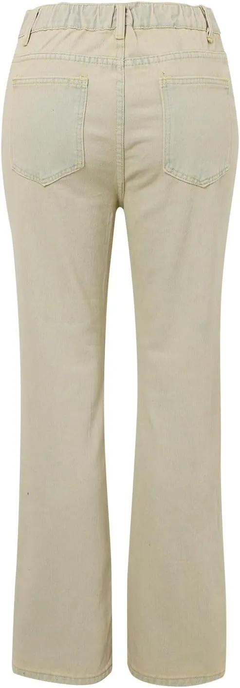 Women's Wide Leg Jeans Casual High Waisted Trendy Straight Leg Stretch Cropped Trousers Y2k Denim Pants with Pockets