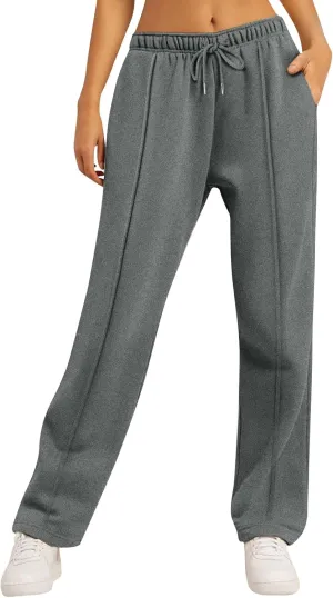Womens Wide Leg Sweatpants Baggy High Waisted Fleece Joggers with Pockets Comfy Lightweight Drawstring Lounge Pants