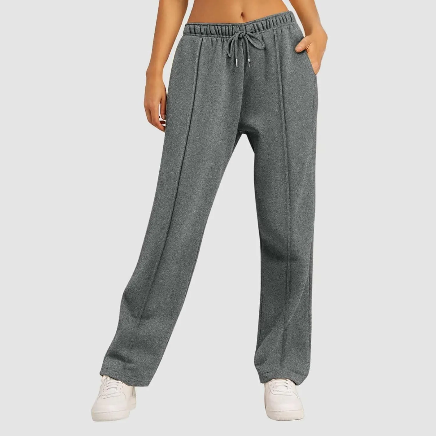 Womens Wide Leg Sweatpants Baggy High Waisted Fleece Joggers with Pockets Comfy Lightweight Drawstring Lounge Pants