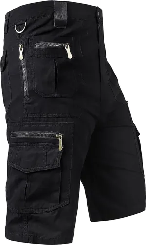 Workout Gym Cargo Shorts for Men Quick Dry 3/4 Tactical Capri Pant Zipper Multi Pockets Below Knee Long Running Short