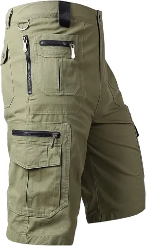 Workout Gym Cargo Shorts for Men Quick Dry 3/4 Tactical Capri Pant Zipper Multi Pockets Below Knee Long Running Short