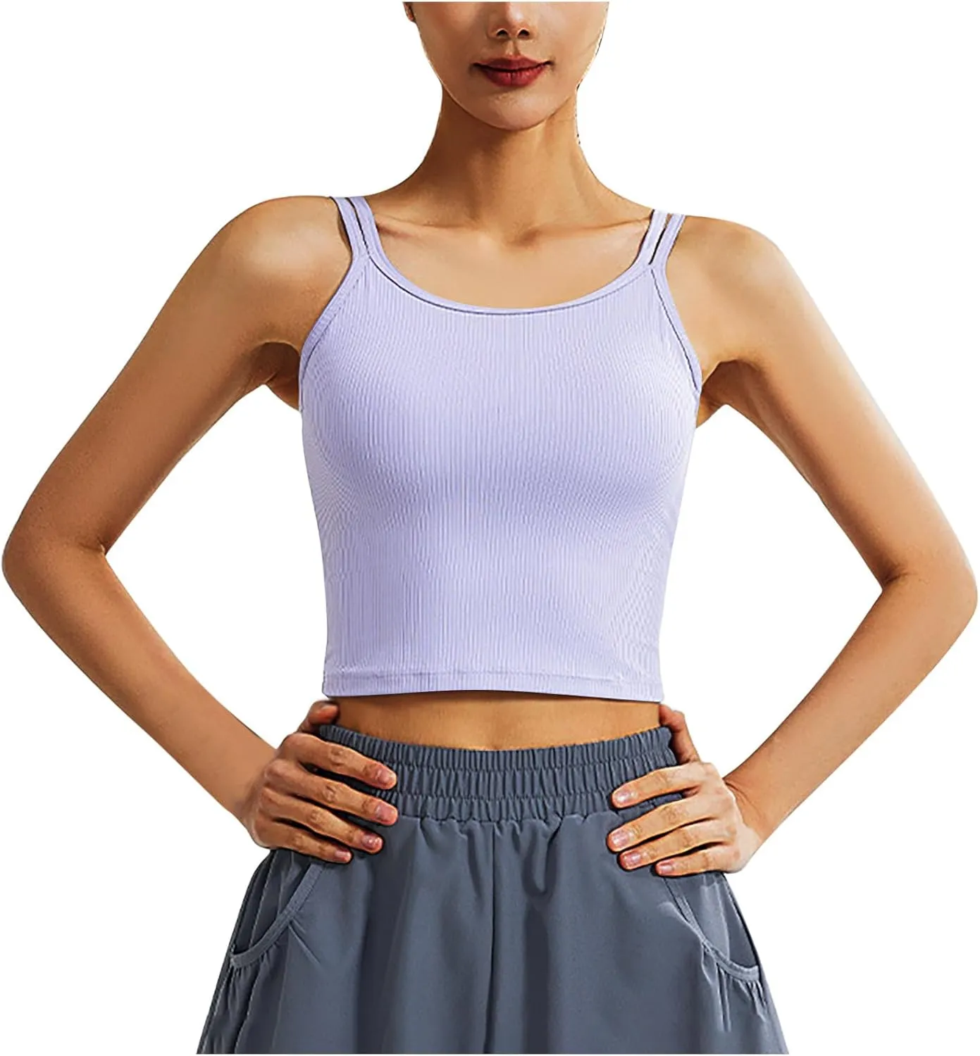 Workout Tank Tops for Women Built in Shelf Bras Padded Spaghetti Strap Crop Top Athletic Spandex Yoga Camisole