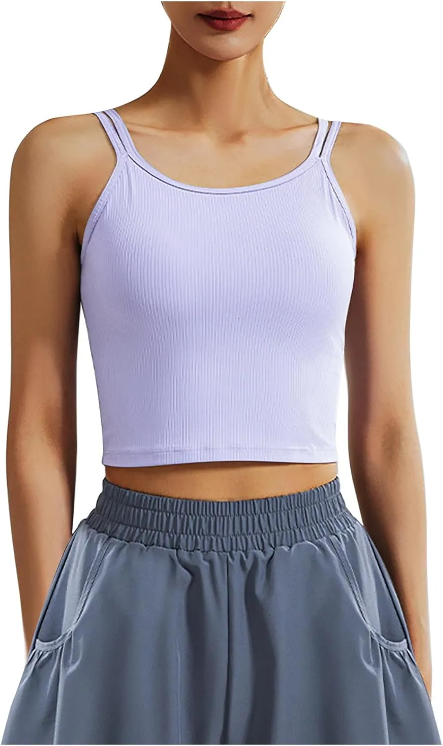 Workout Tank Tops for Women Built in Shelf Bras Padded Spaghetti Strap Crop Top Athletic Spandex Yoga Camisole