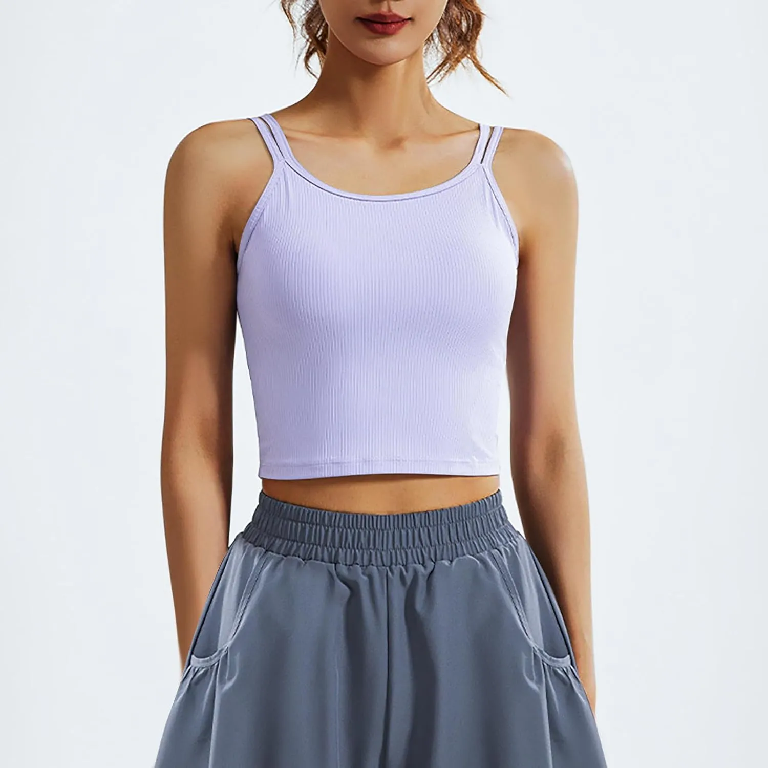 Workout Tank Tops for Women Built in Shelf Bras Padded Spaghetti Strap Crop Top Athletic Spandex Yoga Camisole