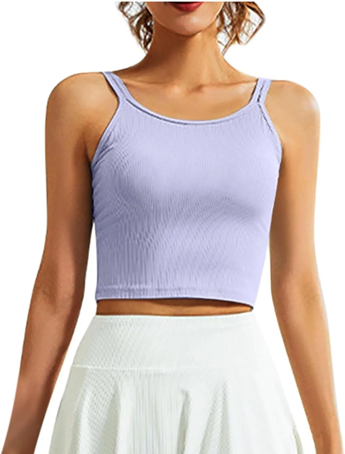 Workout Tank Tops for Women Built in Shelf Bras Padded Spaghetti Strap Crop Top Athletic Spandex Yoga Camisole