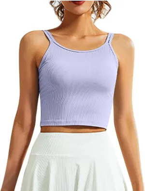 Workout Tank Tops for Women Built in Shelf Bras Padded Spaghetti Strap Crop Top Athletic Spandex Yoga Camisole