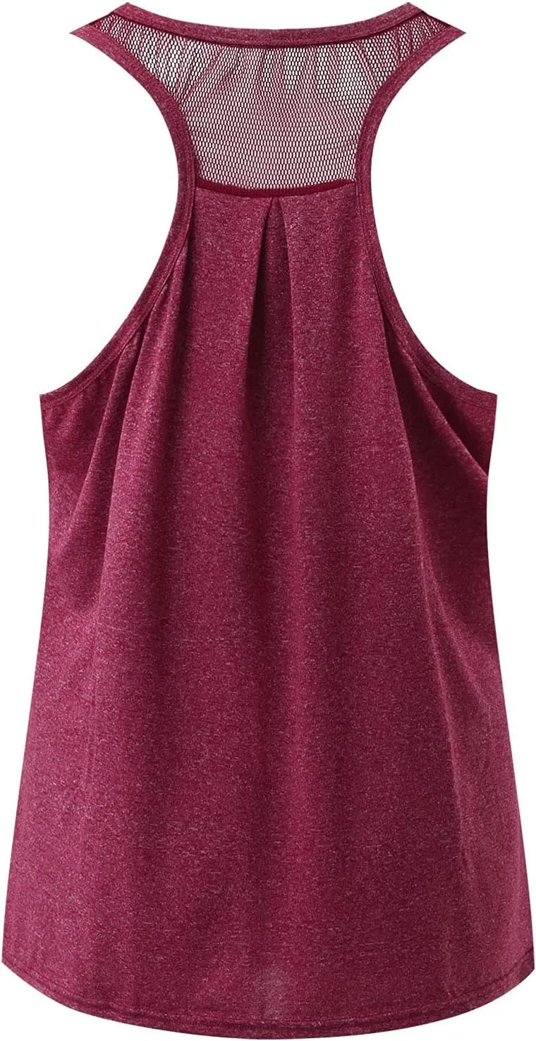 Workout Tops for Women Quick Dry Athletic Yoga Blouse Loose Fit Racerback Mesh Backless Muscle Tank Running Shirts
