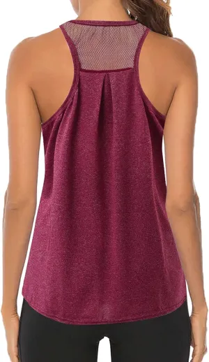 Workout Tops for Women Quick Dry Athletic Yoga Blouse Loose Fit Racerback Mesh Backless Muscle Tank Running Shirts