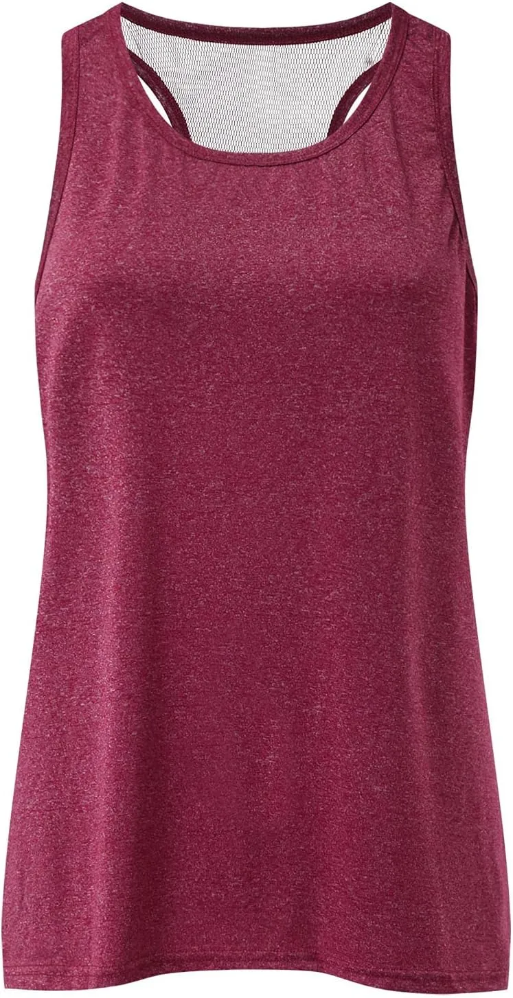 Workout Tops for Women Quick Dry Athletic Yoga Blouse Loose Fit Racerback Mesh Backless Muscle Tank Running Shirts