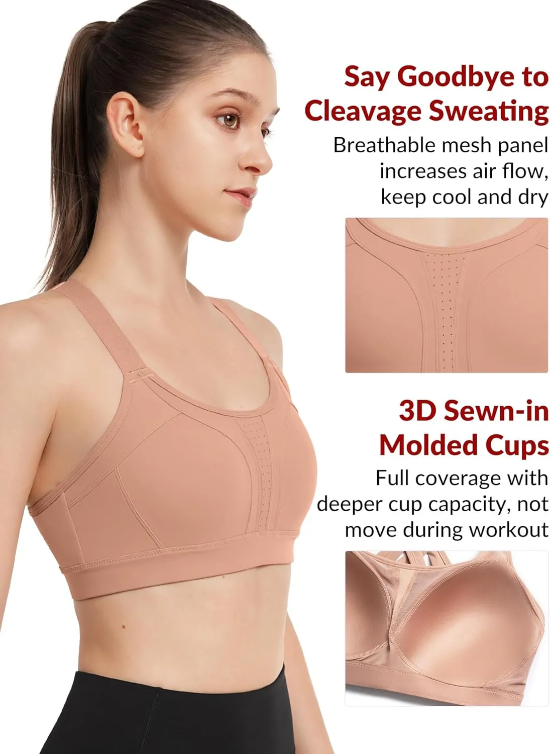Yvette Sports Bra High Impact Adjustable Criss Cross Back, Full Support for Large Bust No Bounce