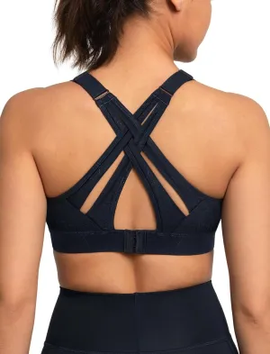 Yvette Sports Bra High Impact Adjustable Criss Cross Back, Full Support for Large Bust No Bounce