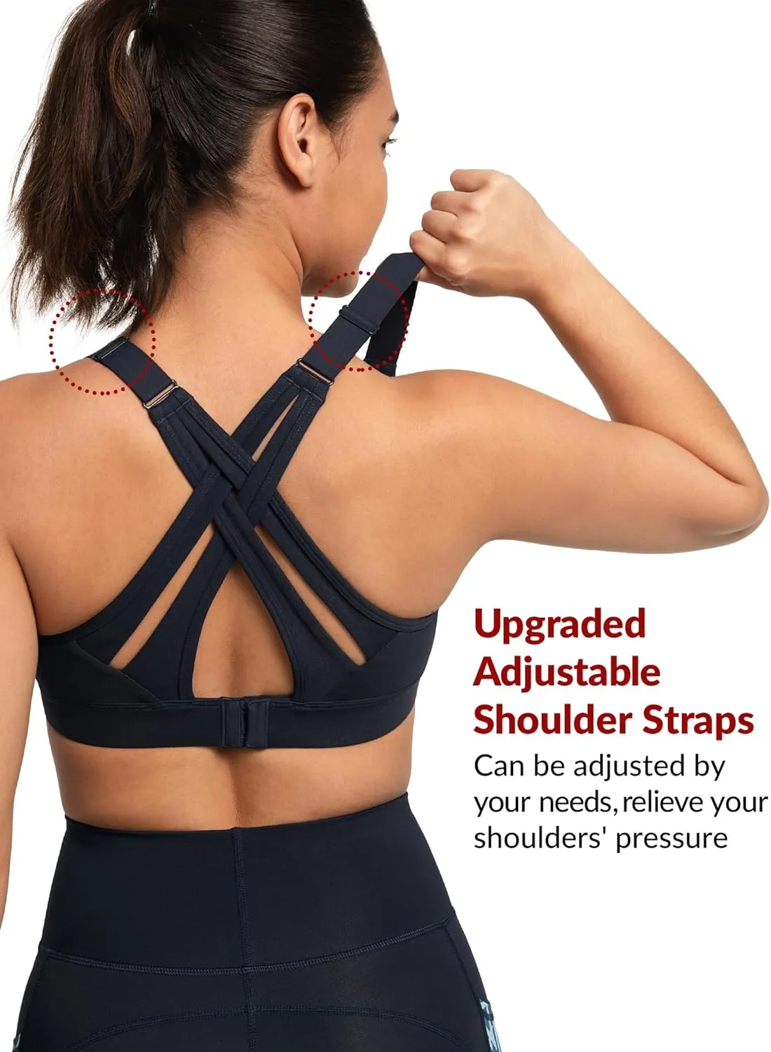 Yvette Sports Bra High Impact Adjustable Criss Cross Back, Full Support for Large Bust No Bounce