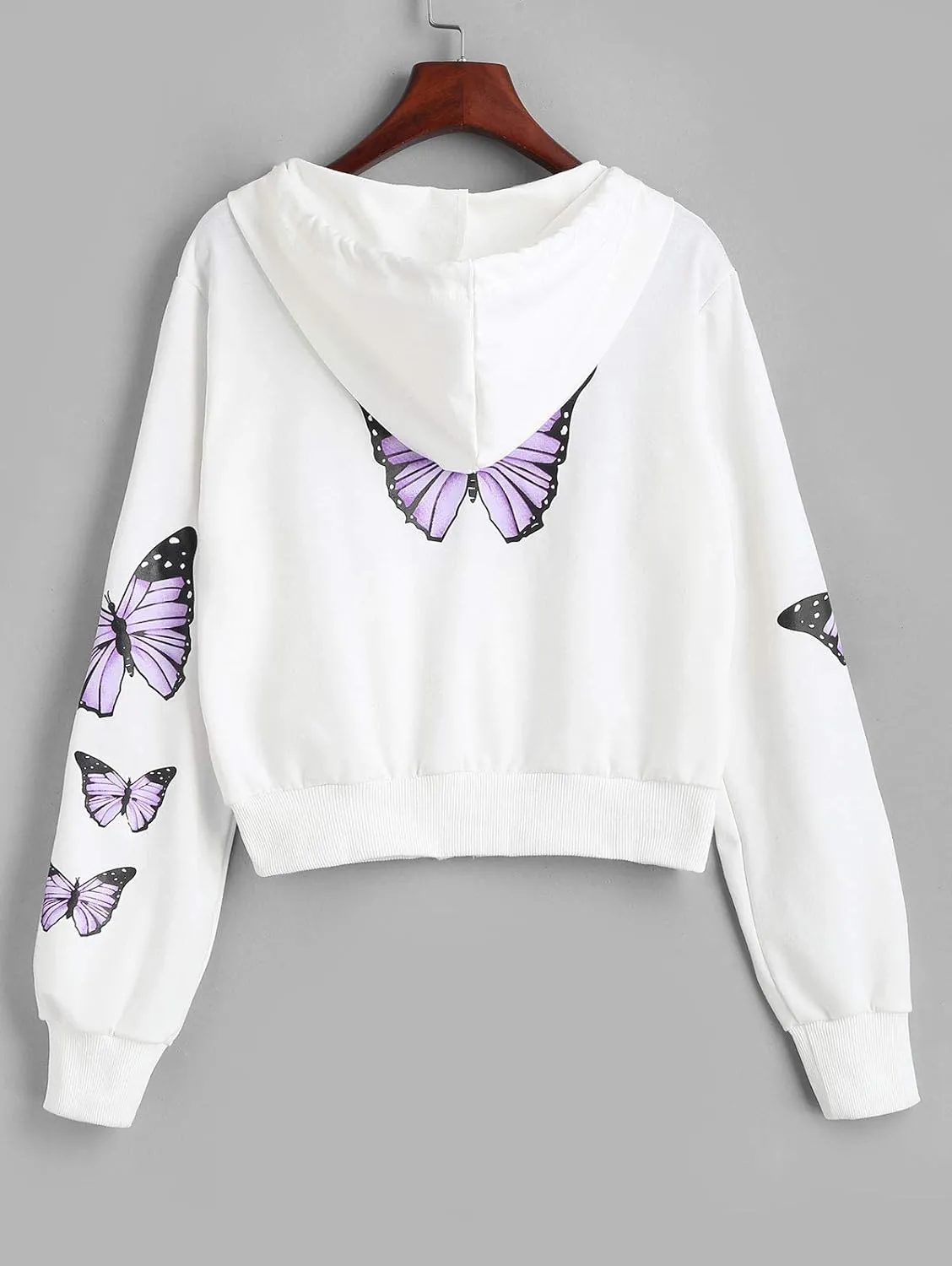 ZAFUL Women's Zip Up Thin Hoodies Long Sleeve Casual Plaid Hoodie Jacket Drop Shoulder Cropped Hooded Sweatshirt