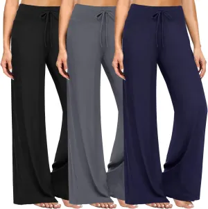 ZOOSIXX Soft Black Pajama Pants for Women, Wide Leg Comfy Casual Lounge Yoga Capri Pants 22'' / 30''